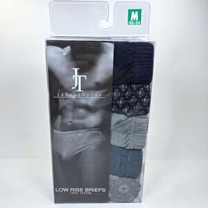 Vtg Jake Taylor Mens 5 Pack Low Rise Briefs 100% Cotton Blue Grey Prints M 32-34